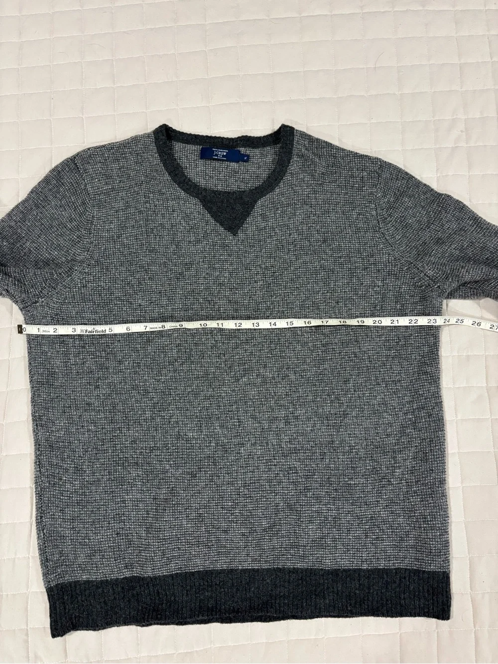 J.Crew 100% Lambswool Crewneck Sweater Gray Charcoal Contrast V Detail Men’s XL